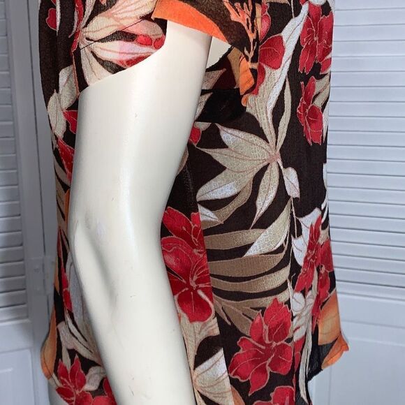 Vintage 90’s Semi Sheer Double Layered Brown Floral Button Down Blouse 14P - Picture 8 of 14